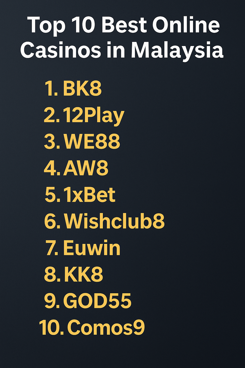 Top 10 Best Online Casinos in Malaysia 2025 | Trusted 5-Star Casinos